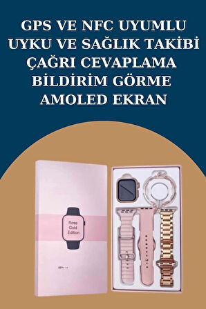 CEYLAN ADAM Kadınlar İçin 3 Kordonlu Akıllı Saat ve Dijital Göstergeli Powerbankli Bluetooth Kulaklık Dokunmatik Kontrol