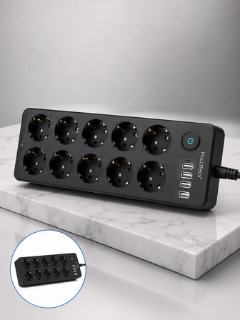 Mey İthalat® 10 Prizli USB Destekli Çoklu Priz Type-C Şarj Girişli Güvenli Güç Ünitesi