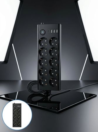 Mey İthalat® 10 Prizli USB Destekli Çoklu Priz Type-C Şarj Girişli Güvenli Güç Ünitesi