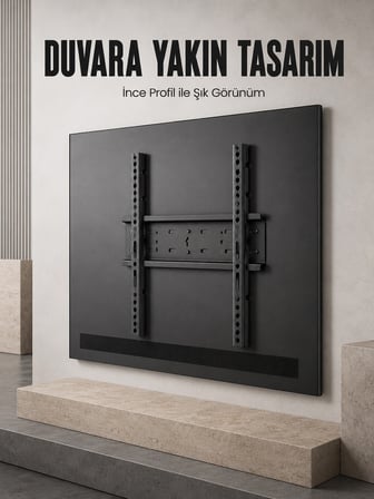Mey İthalat® Sabit Televizyon Askı Aparatı 50"-95" İnce Profil Sağlam Metal TV Duvar Braketi