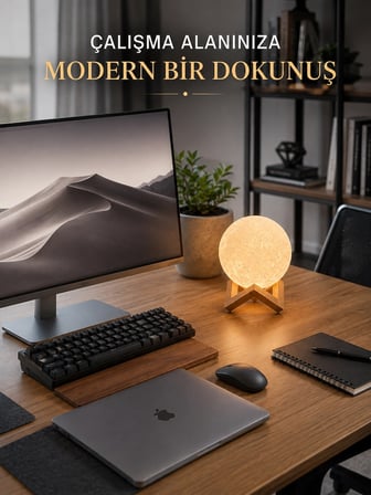 Mey İthalat Gerçekçi Ay Dokulu Dekoratif Gece Lambası USB Şarjlı Ay Işığı