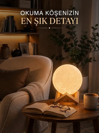 Mey İthalat Modern Tasarımlı 3D Ay Lambası Yatak Odası ve Salon Dekoru