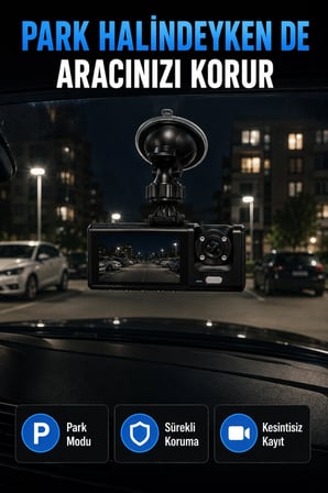 Mey İthalat 1080P Full HD Araç İçi Kamera WiFi Bağlantılı Çift Kameralı Geniş Açılı Araç Kayıt Kamerası