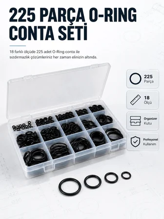 Mey İthalat® 225 PCS O-Ring Conta Seti Profesyonel Tamir, Bakım ve Sızdırmazlık Çözümü