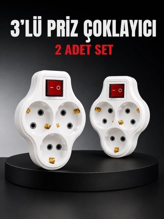 Mey İthalat 3’lü Priz Çoklayıcı 2 Adet Set Anahtarlı Kablosuz Duvar Tipi Priz Çoğaltıcı