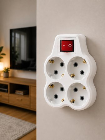 Mey İthalat 4’lü Priz Çoğaltıcı Açma Kapama Anahtarlı Kablosuz Duvar Tipi Priz Adaptörü
