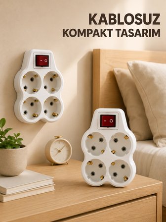 Mey İthalat 2’li Set 4’lü Priz Çoklayıcı Açma Kapama Anahtarlı Direkt Prize Takılan Adaptör