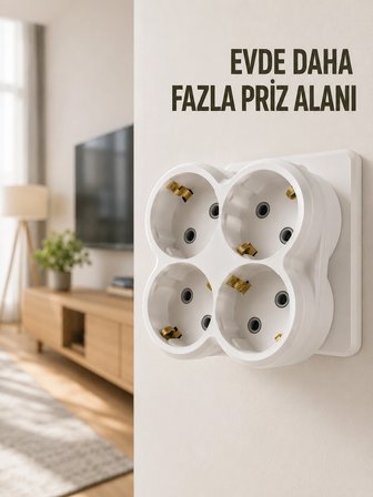 Mey İthalat 4’lü Priz Çoğaltıcı Kablosuz Duvar Tipi Direkt Prize Takılan Priz Çoklayıcı