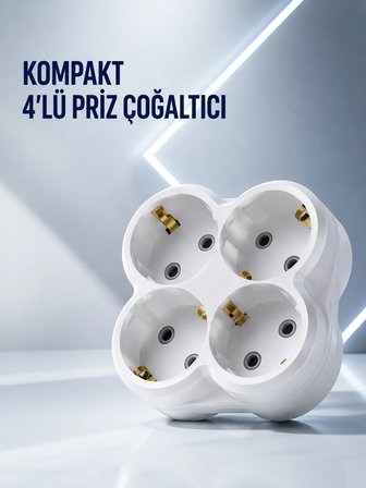 Mey İthalat Duvar Tipi Priz Çoğaltıcı 4 Çıkışlı Kablosuz Kompakt Priz Adaptörü