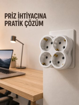 Mey İthalat Tek Prizi 4’lü Yapan Priz Çoğaltıcı Direkt Prize Takılan Kablosuz Çoklayıcı