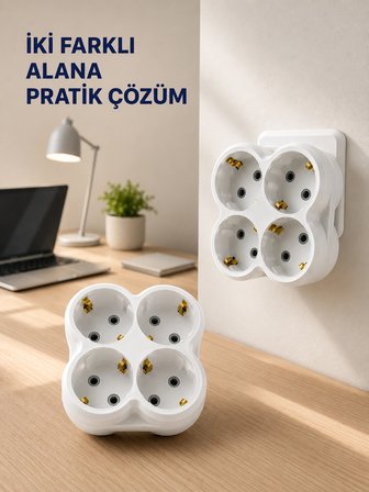 Mey İthalat Tek Prizi 4’lü Yapan Priz Adaptörü Direkt Prize Takılan Çoklayıcı 2 Adet Set