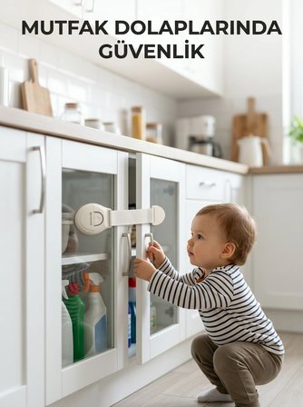Mey İthalat Çocuk Güvenlik Dolap ve Çekmece Kilidi Güçlü Yapışkanlı Emniyet Kilidi
