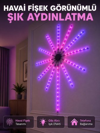 Mey İthalat Dekoratif RGB Fireworks LED Duvar Işığı Çok Renkli Telefon Kontrollü LED Aydınlatma