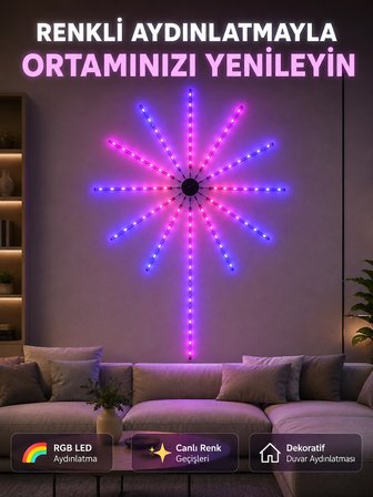 Mey İthalat RGB LED Dekoratif Duvar Lambası İç Mekân Telefon Kontrollü Ortam Aydınlatması