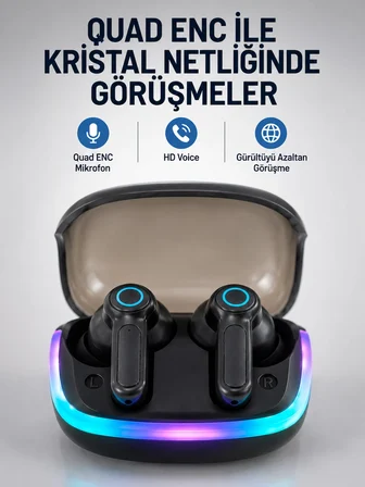 Mey İthalat Bluetooth 5.4 Kablosuz KulaklıkQuad ENC Mikrofonlu TWS Kulaklık