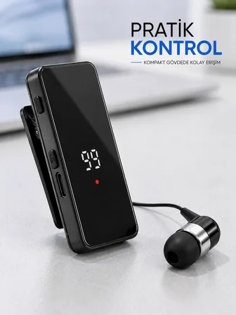Mey İthalat Taşınabilir Bluetooth Kulaklık Dijital Göstergeli Klipsli Tek Kulaklıklı Kompakt Cihaz