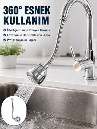 Mey İthalat® Krom Musluk Uzatma Aparatı  360° Dönebilen Su Tasarruflu Lavabo Fıskiyesi