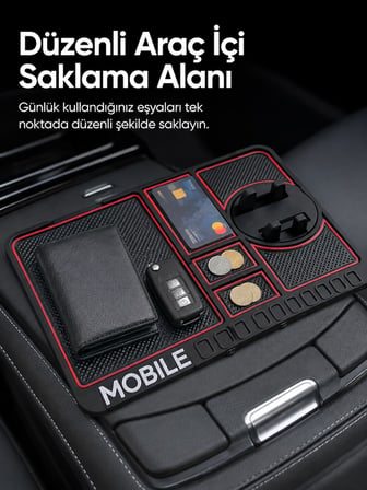 Mey İthalat Telefon Standlı Araç İçi Organizer Kaydırmaz Silikon Konsol Düzenleyici Mat