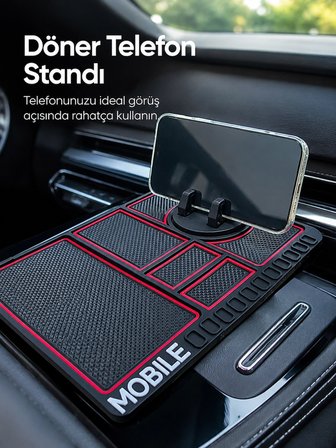 Mey İthalat Araç Konsol Organizeri Kaydırmaz Silikon Telefon Standlı Saklama Matı