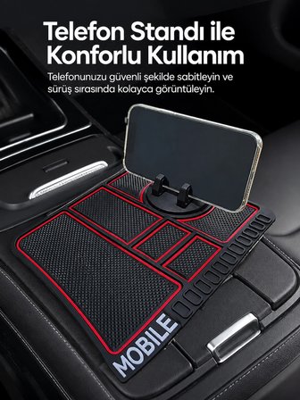 Mey İthalat Araç İçi Telefon Standlı Kaydırmaz Silikon Organizer Mat Konsol Düzenleyici