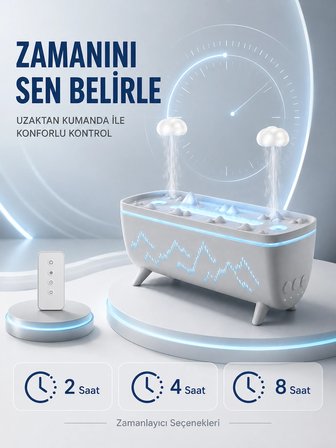 Mey İthalat Uzaktan Kumandalı Aroma Difüzörü Sessiz Hava Nemlendirici Alev Efektli 2 4 8 Saat Zamanlayıcılı