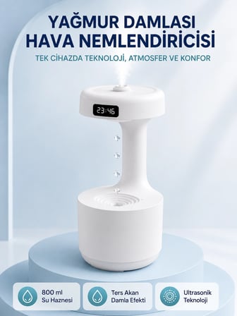 Mey İthalat Anti Yerçekimi Su Damlası Hava Nemlendirici 800 ml Ultrasonik Aroma Difüzör