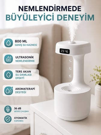 Mey İthalat Ultrasonik Hava Nemlendirici 800 ml Aromaterapi Difüzör Ters Su Damlası Efektli