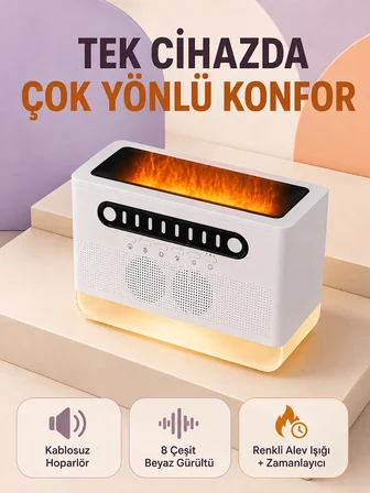 Mey İthalat Hoparlörlü Simüle Alev Işıklı Çok Fonksiyonlu Gece Lambası