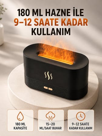 Mey İthalat 180 ML Alev Efektli Aroma Difüzörü Ultrasonik Buharlı Aromaterapi Cihazı