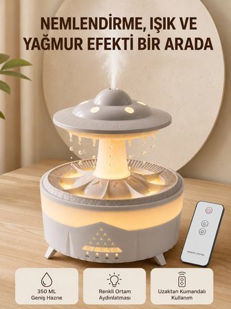 Mey İthalat UFO Yağmur Efektli Hava Nemlendirici 350 ML RGB Işıklı Uzaktan Kumandalı