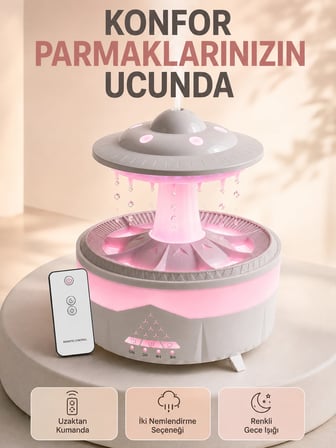 Mey İthalat 350 ML UFO Tasarımlı Ultrasonik Hava Nemlendirici Yağmur Efektli Gece Lambası