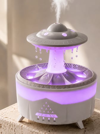 Mey İthalat 350 ML UFO Tasarımlı Ultrasonik Hava Nemlendirici Yağmur Efektli Gece Lambası