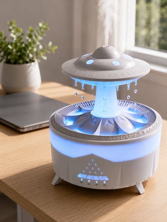 Mey İthalat 350 ML UFO Tasarımlı Ultrasonik Hava Nemlendirici Yağmur Efektli Gece Lambası