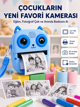 Mey İthalat Anında Baskılı Çocuk Fotoğraf Makinesi Termal Yazıcılı Selfie Kamerası