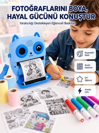Mey İthalat Anında Fotoğraf Basan Çocuk Kamerası Eğitici ve Eğlenceli Termal Yazıcılı