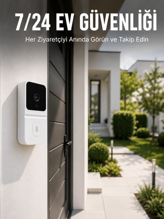Mey İthalat Kablosuz Beyaz Akıllı Kapı Zili Wi-Fi Bağlantılı HD Kameralı Ev Güvenlik Sistemi