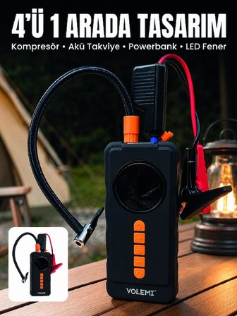 Mey İthalat 4'ü 1 Arada Akü Takviye Cihazı Dijital Lastik Şişirme Kompresörü 10000mAh Powerbank ve LED Fener