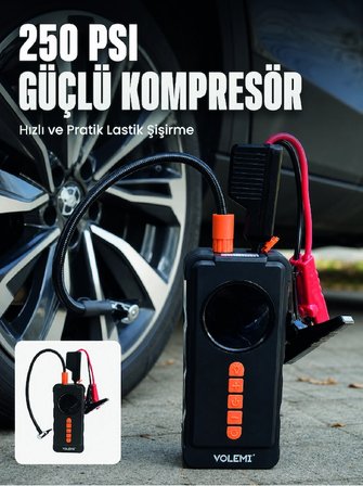Mey İthalat® Dijital Araç Kompresörü 4 Fonksiyonlu Akü Takviye Lastik Şişirme Powerbank ve LED El Feneri