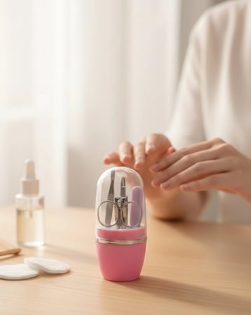 Mey İthalat® Tırnak Bakım Manikür Pedikür Seti 4 Parça Pembe Ev ve Seyahat Uyumlu