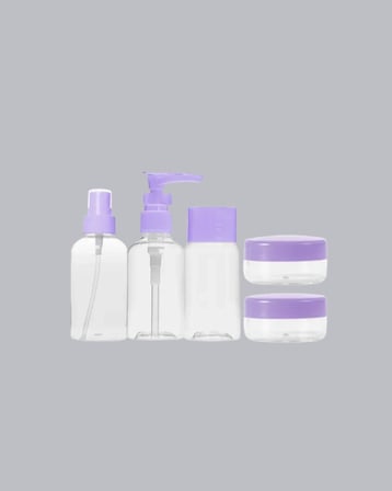 Mey İthalat® Seyahat Bakım Seti 5 Parça Sızdırmaz Şeffaf Kapaklı 30ml Yeni Nesil