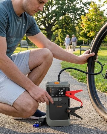 Mey İthalat® Araç Lastik Basınç Pompası Akü Takviye Powerbank ve SOS Işıklı Çok Fonksiyonlu Cihaz