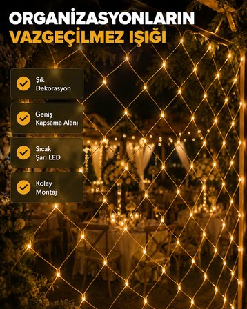 Mey İthalat LED Ağ Işık Dekoratif File Aydınlatma Balkon Oda ve Bahçe Süsleme Yeni Nesil