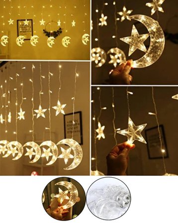 Mey İthalat® Hilal Yıldız LED Perde Işık Balkon Pencere ve Oda Dekorasyonu
