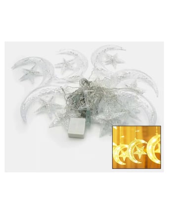 Sıcak Beyaz Ay Yıldız Işık Zinciri Parti Düğün Ramazan Dekoru