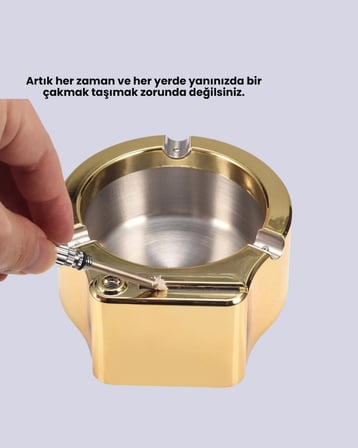 Mey İthalat® Çakmaklı Küllük Paslanmaz Metal Dayanıklı Tasarım Yeni Nesil