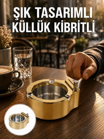 Mey İthalat® Çakmak Entegreli Küllük Yeniden Doldurulabilir Metal Gövde Yeni Nesil