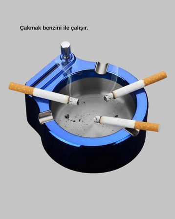 Mey İthalat® Masa Üstü Çakmaklı Küllük Paslanmaz Metal Gövde Yeni Nesil
