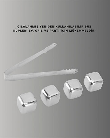 CEYLAN ADAM Yeniden Kullanılabilir 304 Çelik Metal Buz Küpleri 4'lü Set