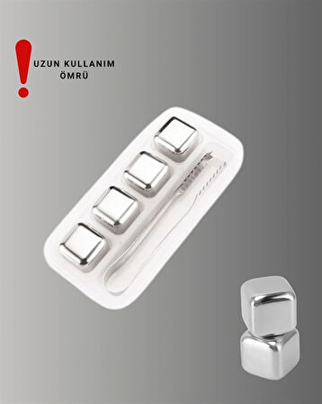 CEYLAN ADAM Yeniden Kullanılabilir 304 Çelik Metal Buz Küpleri 4'lü Set