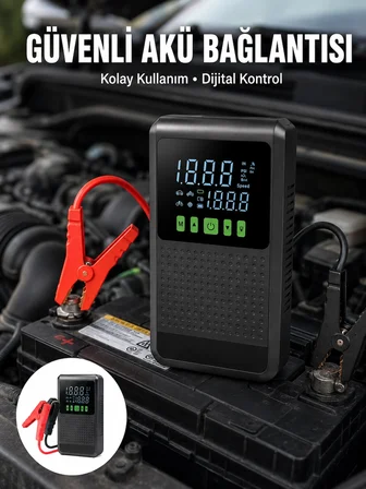 Mey İthalat 12.000 mAh Şarjlı Araç Akü Takviye ve Işıklı Hava Kompresörü Yeni Nesil